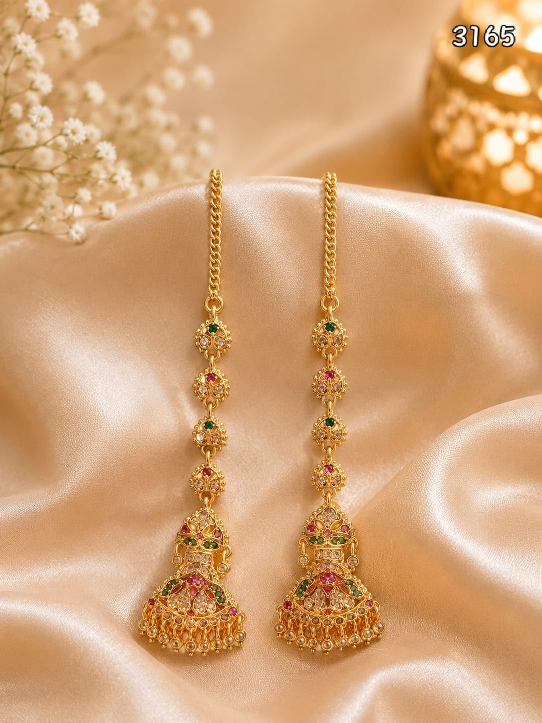 Grm gold polish guaranty earrings with jhele
